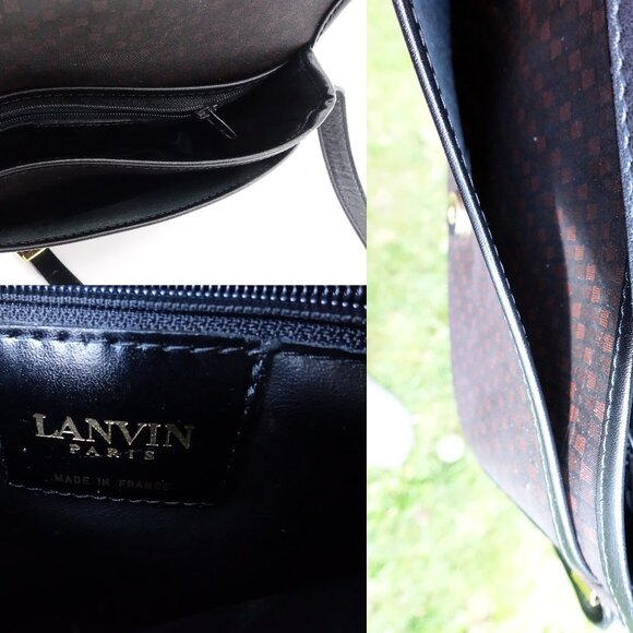 Vintage Lanvin Paris Purse Crossbody Shoulder Bag Logo Print Canvas and Leather - Picture 15 of 15